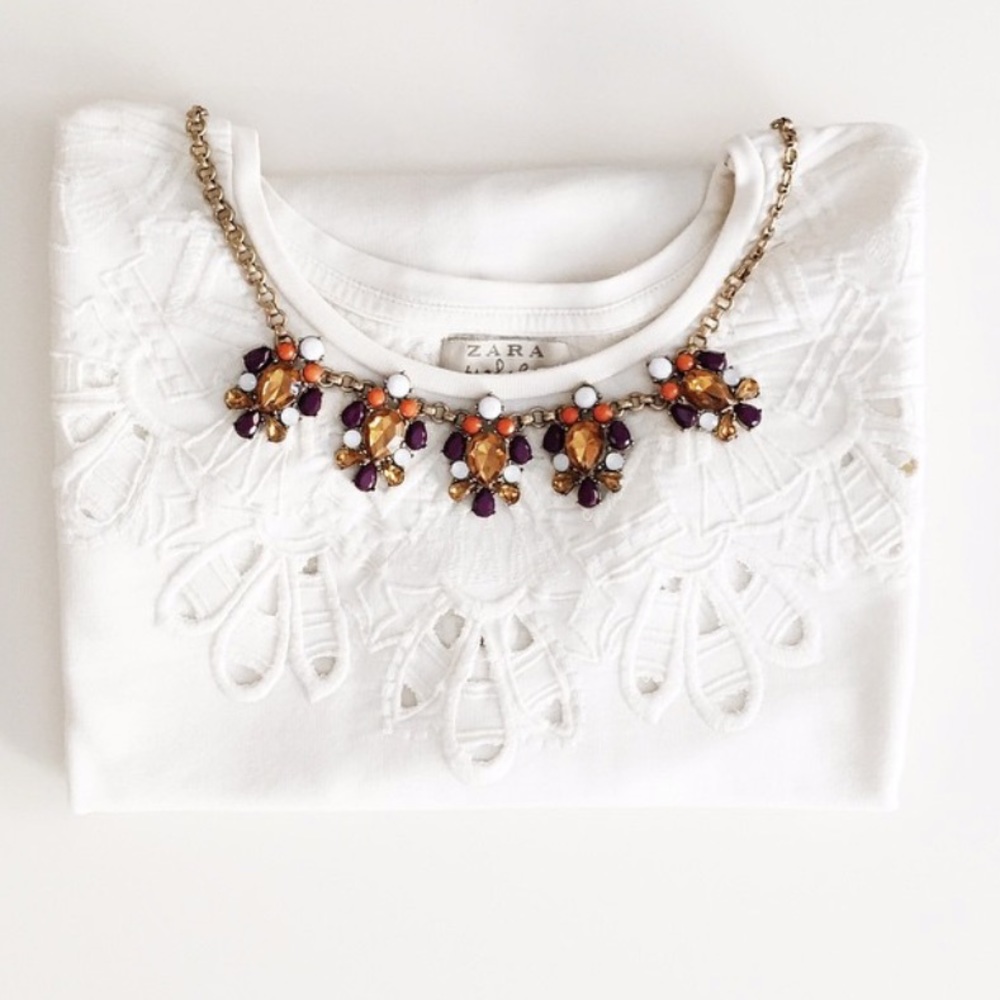 ModCloth Orange Purple Amber Bib Necklace